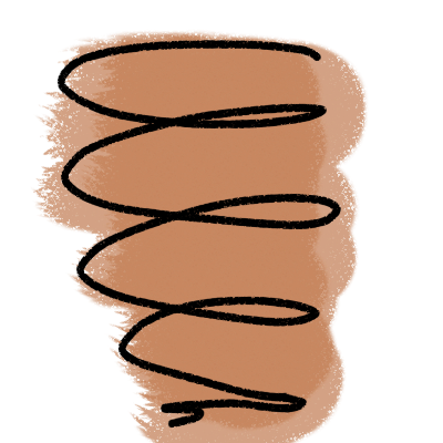 a corkscrew shape, roughly filled in with a mostly opaque brown.